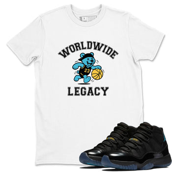 Sneaker Threads – Sneaker Tees To Match Air Jordan 11 Retro Gamma – Worldwide Legacy Graphic Tee White 1. Perfect for Jordan releases 2025 colorways.
