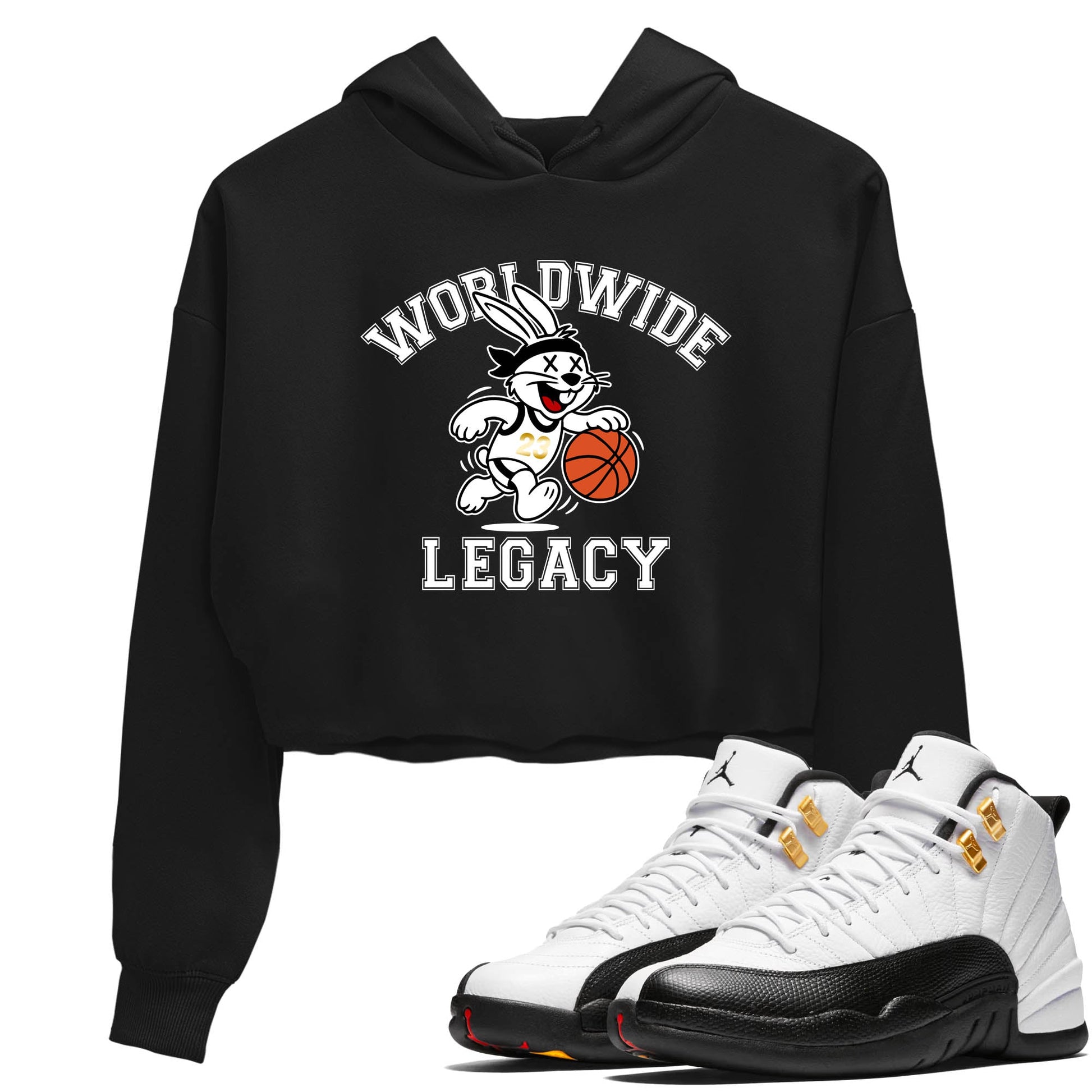Sneaker Threads – Sneaker Tees To Match Air Jordan 12 Taxi – Worldwide Legacy Crop Tee Black 1. Perfect for Jordan releases 2025 colorways.