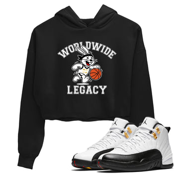 Sneaker Threads – Sneaker Tees To Match Air Jordan 12 Taxi – Worldwide Legacy Crop Tee Black 1. Perfect for Jordan releases 2025 colorways.