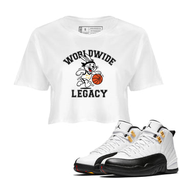 Sneaker match tees – Sneaker Tees To Match Air Jordan 12 Taxi Shoes – Worldwide Legacy Crop T-Shirt White 1