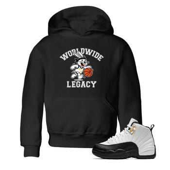 Sneaker match tees – Sneaker Tees To Match Air Jordan 12 Taxi Shoes – Worldwide Legacy Kids T-Shirt Black 1