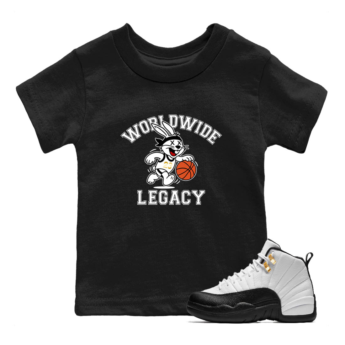 Sneaker match tees – Sneaker Tees To Match Air Jordan 12 Taxi Shoes – Worldwide Legacy Kids T-Shirt Black 1