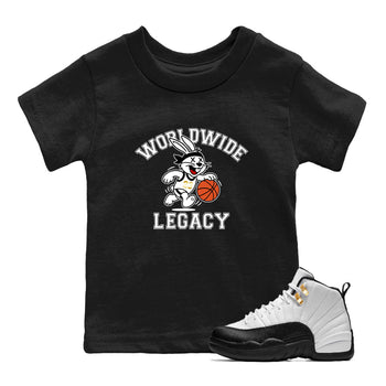 Sneaker match tees – Sneaker Tees To Match Air Jordan 12 Taxi Shoes – Worldwide Legacy Kids T-Shirt Black 1