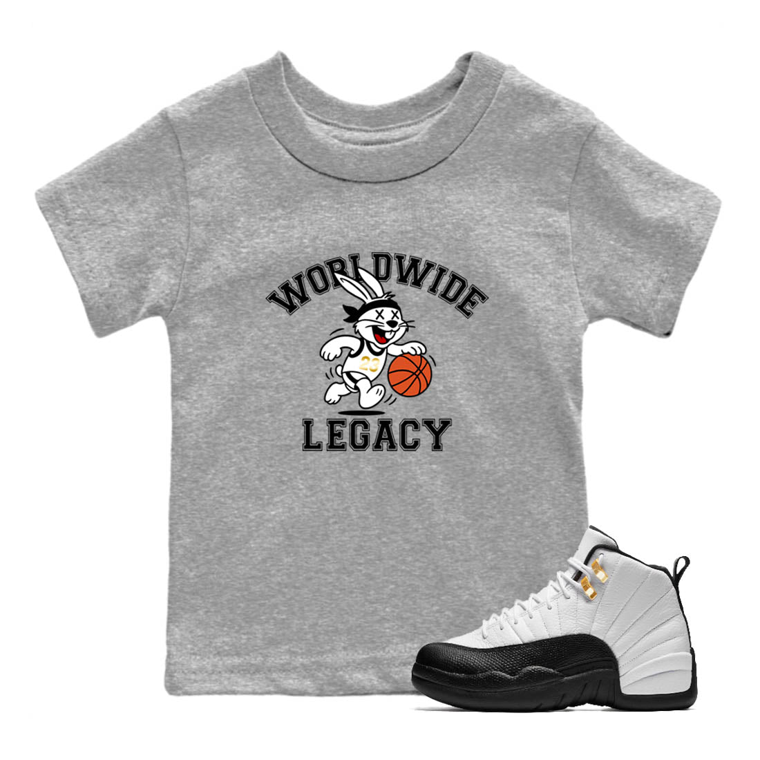 Sneaker match tees – Sneaker Tees To Match Air Jordan 12 Taxi Shoes – Worldwide Legacy Kids T-Shirt Heather Grey 1