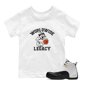 Sneaker match tees – Sneaker Tees To Match Air Jordan 12 Taxi Shoes – Worldwide Legacy Kids T-Shirt White 1
