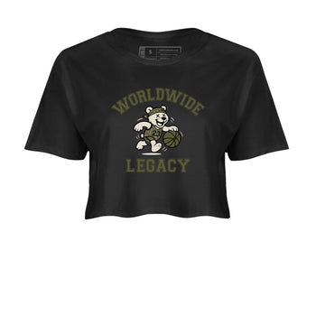 Sneaker Threads – Sneaker Tees To Match Air Jordan 3 Medium Olive – Worldwide Legacy Crop Tee Black 2. Perfect for Jordan releases 2025 colorways.
