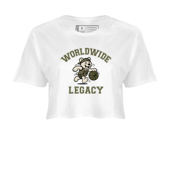 Sneaker Threads – Sneaker Tees To Match Air Jordan 3 Medium Olive – Worldwide Legacy Crop Tee White 2. Perfect for Jordan releases 2025 colorways.