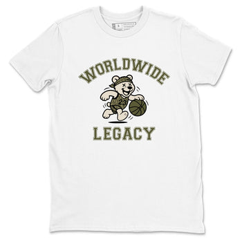 Sneaker Threads – Sneaker Tees To Match Air Jordan 3 Medium Olive – Worldwide Legacy Graphic Tee White 2. Perfect for Jordan releases 2025 colorways.