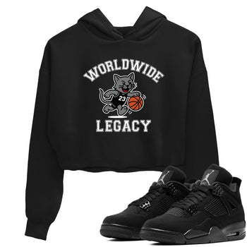 Sneaker Threads – Sneaker Tees To Match Air Jordan 4 Black Cat – Worldwide Legacy Crop Tee Black 1. Perfect for Jordan releases 2025 colorways.