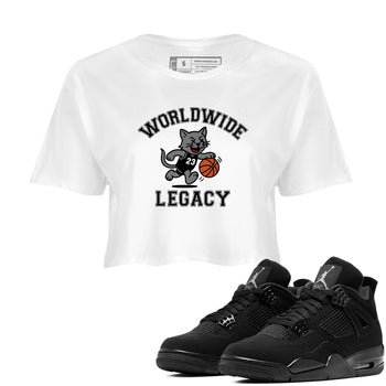 Sneaker Threads – Sneaker Tees To Match Air Jordan 4 Black Cat – Worldwide Legacy Crop Tee White 1. Perfect for Jordan releases 2025 colorways.