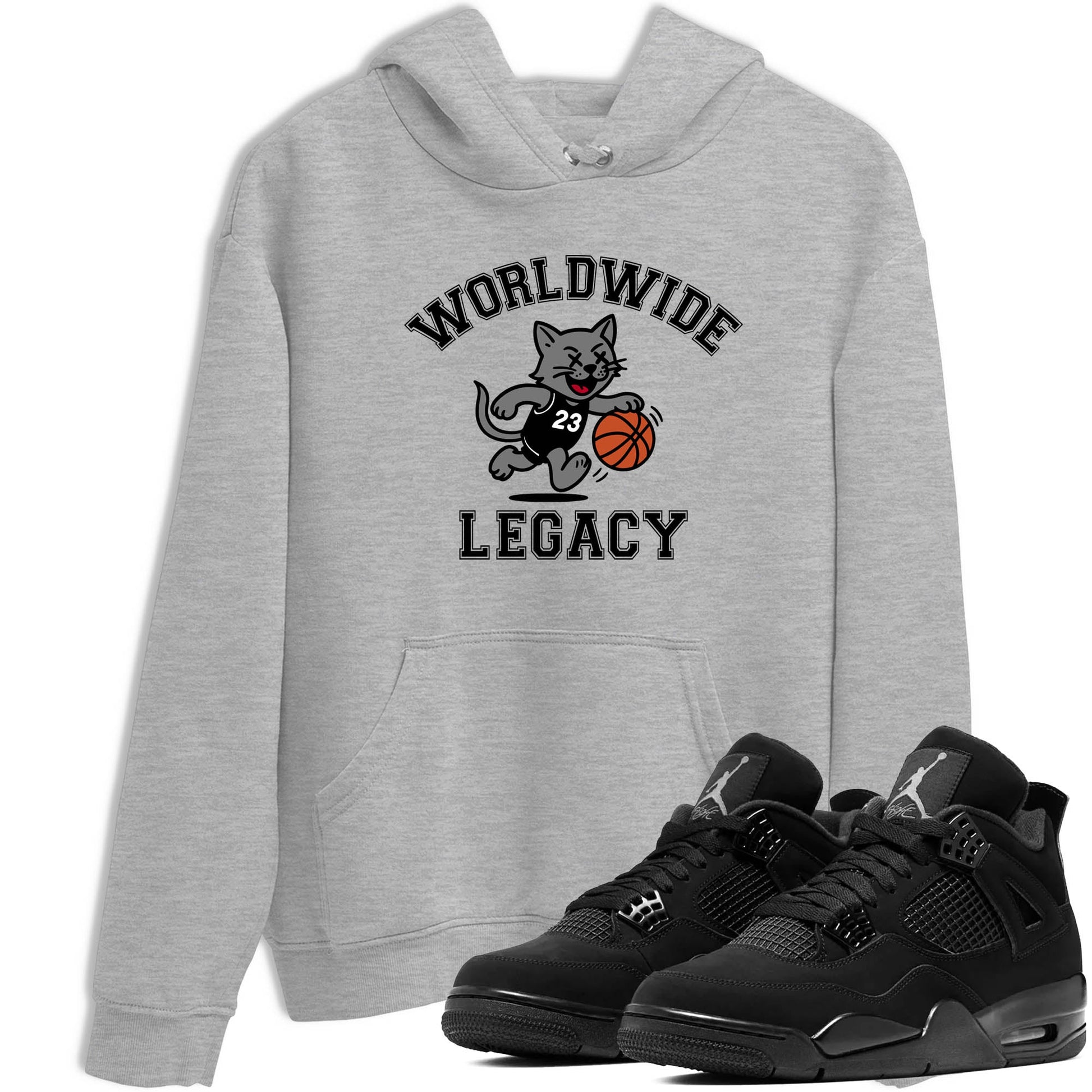 Sneaker Threads – Sneaker Tees To Match Air Jordan 4 Black Cat – Worldwide Legacy Graphic Tee Heather Grey 1. Perfect for Jordan releases 2025 colorways.