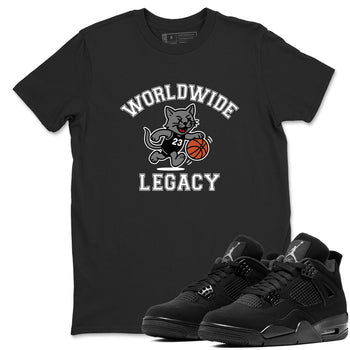 Sneaker Threads – Sneaker Tees To Match Air Jordan 4 Black Cat – Worldwide Legacy Graphic Tee Black 1. Perfect for Jordan releases 2025 colorways.
