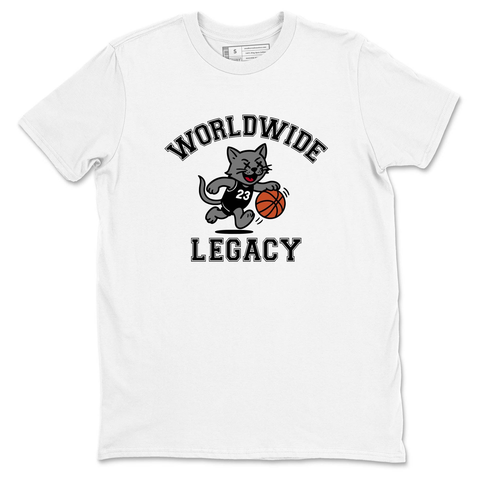 Sneaker Threads – Sneaker Tees To Match Air Jordan 4 Black Cat – Worldwide Legacy Graphic Tee White 2. Perfect for Jordan releases 2025 colorways.