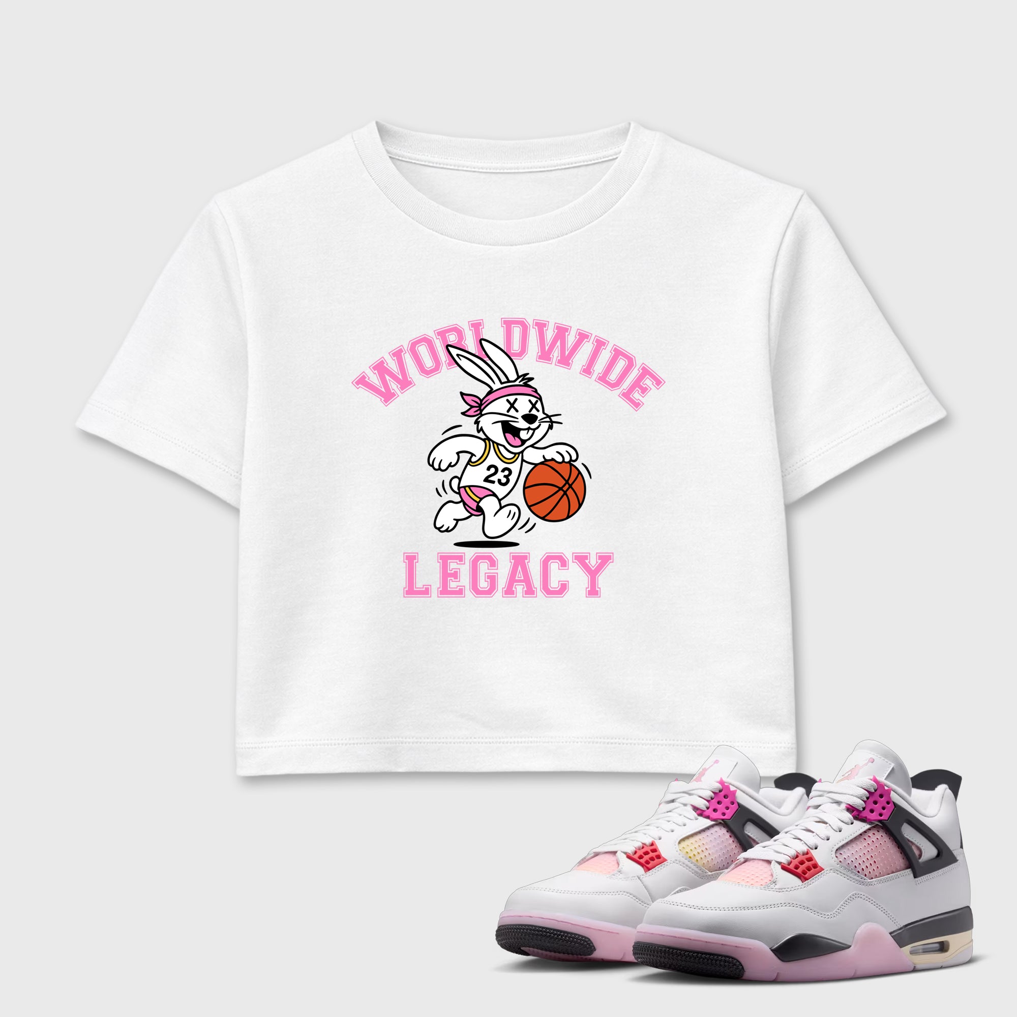 Worldwide Legacy women’s crop tee designed to match the Air Jordan 4 Comic, featuring coordinated White 1 options for a perfect streetwear vibe.