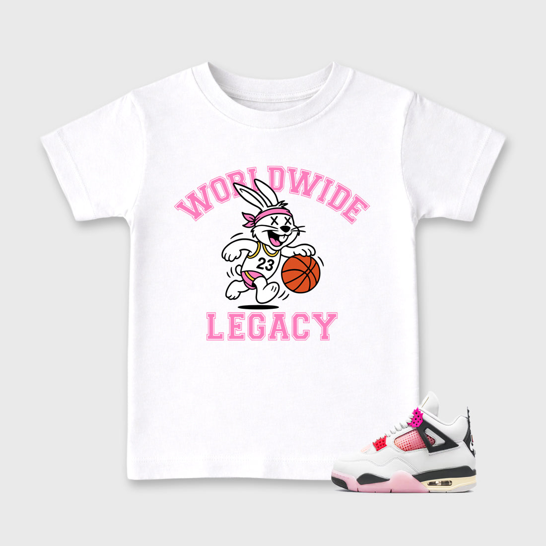 Worldwide Legacy Baby & Kids Graphic T-Shirt featuring original artwork designed to match the Air Jordan 4 Comic. White 1 Kids Graphic Tee.