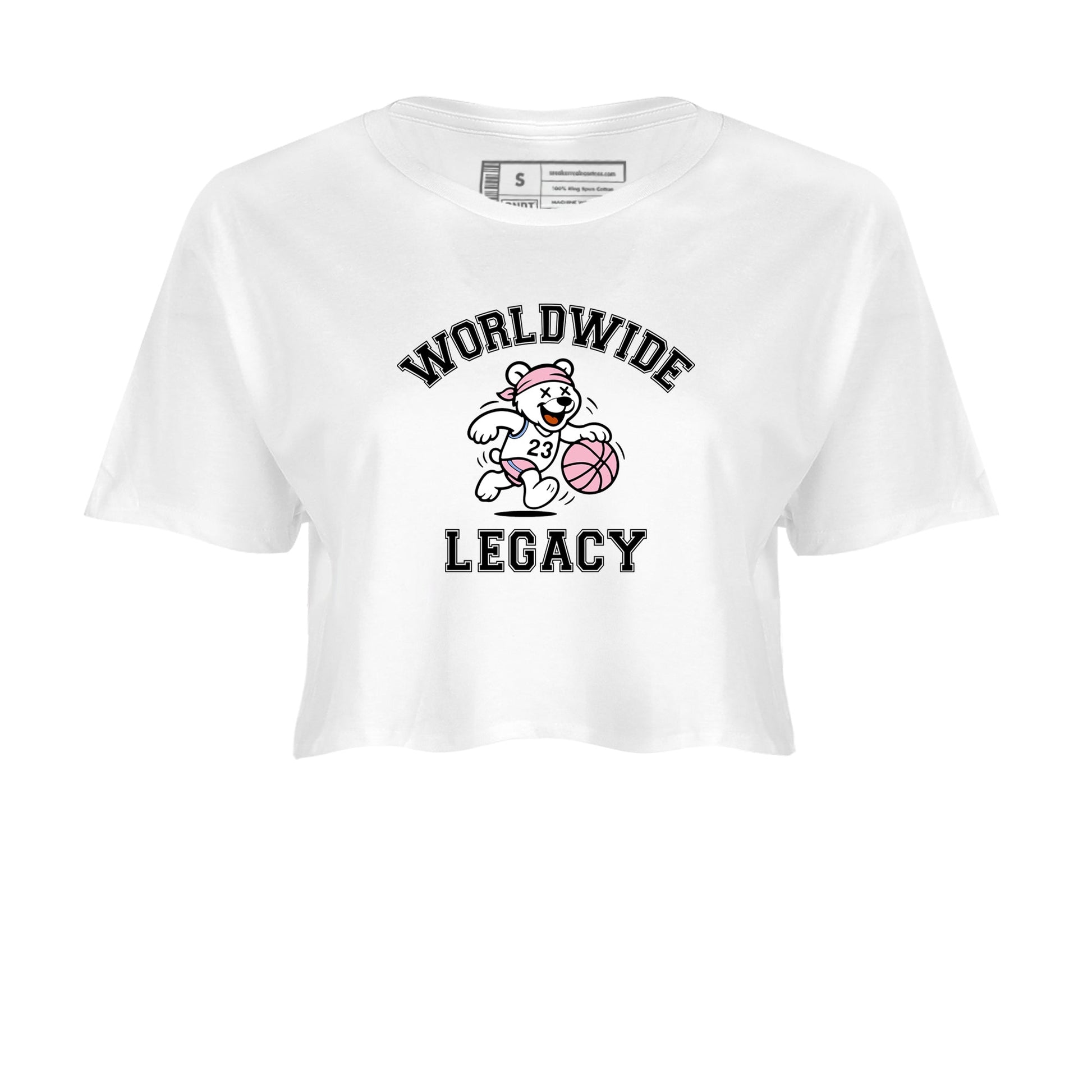 Sneaker Threads – Sneaker Tees To Match Air Jordan 5 Medium Soft Pink – Worldwide Legacy Crop Tee White 2. Perfect for Jordan releases 2025 colorways.