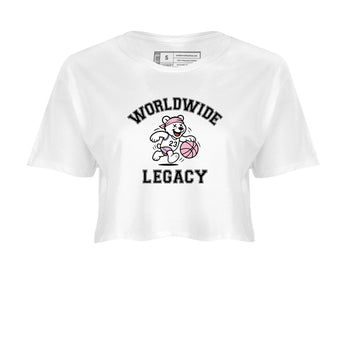Sneaker Threads – Sneaker Tees To Match Air Jordan 5 Medium Soft Pink – Worldwide Legacy Crop Tee White 2. Perfect for Jordan releases 2025 colorways.