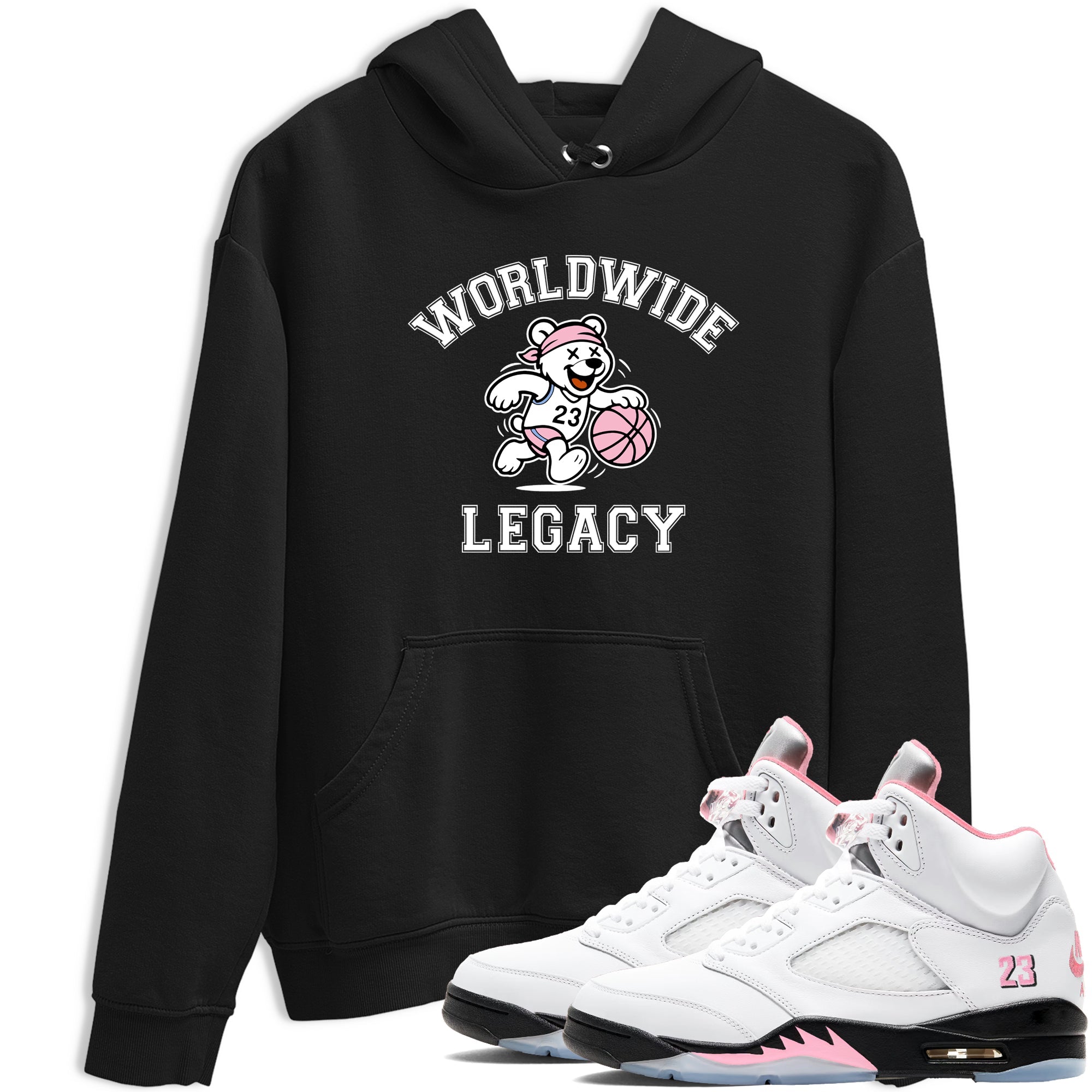 Sneaker Threads – Sneaker Tees To Match Air Jordan 5 Medium Soft Pink – Worldwide Legacy Graphic Tee Black 1. Perfect for Jordan releases 2025 colorways.