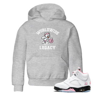 Sneaker Threads – Sneaker Tees To Match Air Jordan 5 Medium Soft Pink – Worldwide Legacy Youth Graphic Tee Heather Grey 1. Perfect for Jordan releases 2025 colorways.