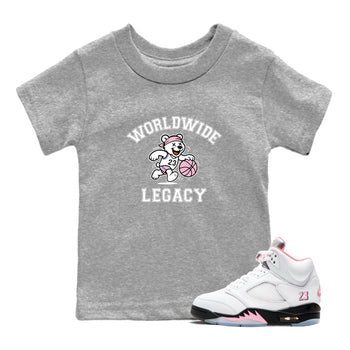 Sneaker Threads – Sneaker Tees To Match Air Jordan 5 Medium Soft Pink – Worldwide Legacy Youth Graphic Tee Heather Grey 1. Perfect for Jordan releases 2025 colorways.