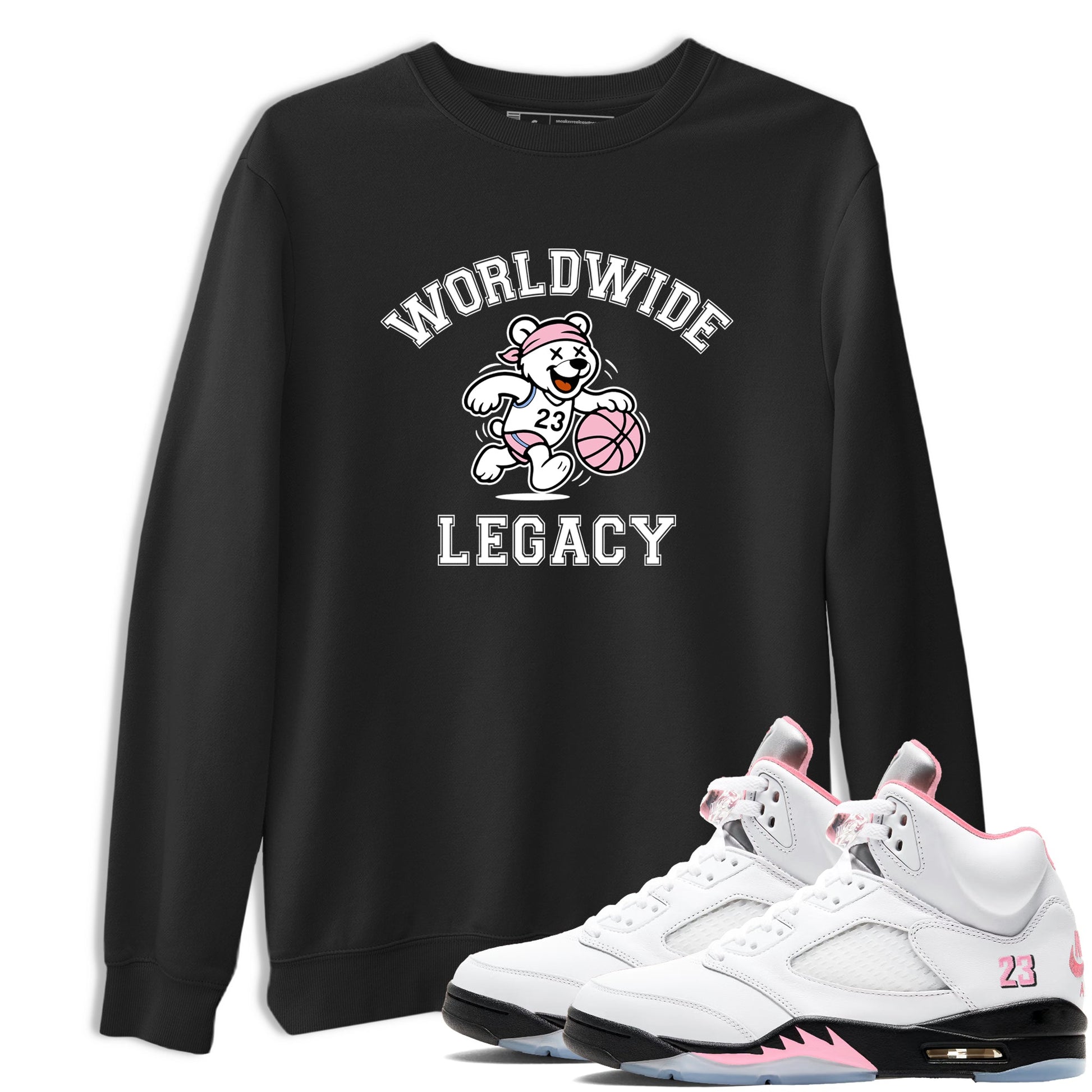 Sneaker Threads – Sneaker Tees To Match Air Jordan 5 Medium Soft Pink – Worldwide Legacy Graphic Tee Black 1. Perfect for Jordan releases 2025 colorways.
