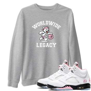 Sneaker Threads – Sneaker Tees To Match Air Jordan 5 Medium Soft Pink – Worldwide Legacy Graphic Tee Heather Grey 1. Perfect for Jordan releases 2025 colorways.