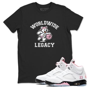 Sneaker Threads – Sneaker Tees To Match Air Jordan 5 Medium Soft Pink – Worldwide Legacy Graphic Tee Black 1. Perfect for Jordan releases 2025 colorways.