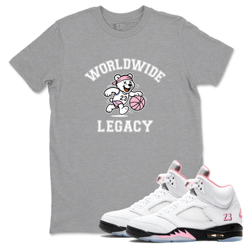 Sneaker Threads – Sneaker Tees To Match Air Jordan 5 Medium Soft Pink – Worldwide Legacy Graphic Tee Heather Grey 1. Perfect for Jordan releases 2025 colorways.