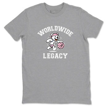 Sneaker Threads – Sneaker Tees To Match Air Jordan 5 Medium Soft Pink – Worldwide Legacy Graphic Tee Heather Grey 2. Perfect for Jordan releases 2025 colorways.