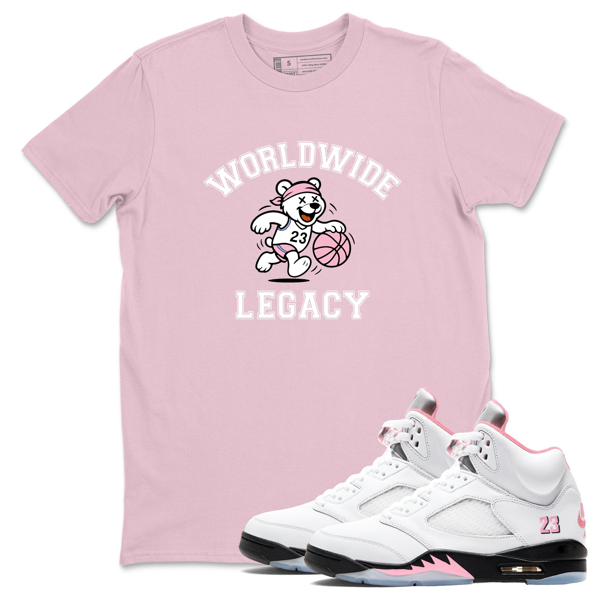 Sneaker Threads – Sneaker Tees To Match Air Jordan 5 Medium Soft Pink – Worldwide Legacy Graphic Tee Pink 1. Perfect for Jordan releases 2025 colorways.
