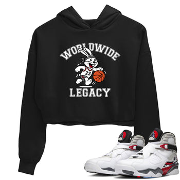 Sneaker Threads – Sneaker Tees To Match Air Jordan 8 Bunny – Worldwide Legacy Crop Tee Black 1. Perfect for Jordan releases 2025 colorways.