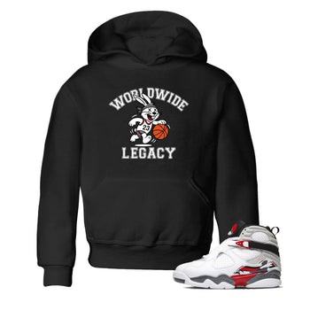 Sneaker Threads – Sneaker Tees To Match Air Jordan 8 Bunny – Worldwide Legacy Youth Graphic Tee Black 1. Perfect for Jordan releases 2025 colorways.