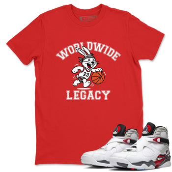 Sneaker Threads – Sneaker Tees To Match Air Jordan 8 Bunny – Worldwide Legacy Graphic Tee Red 1. Perfect for Jordan releases 2025 colorways.