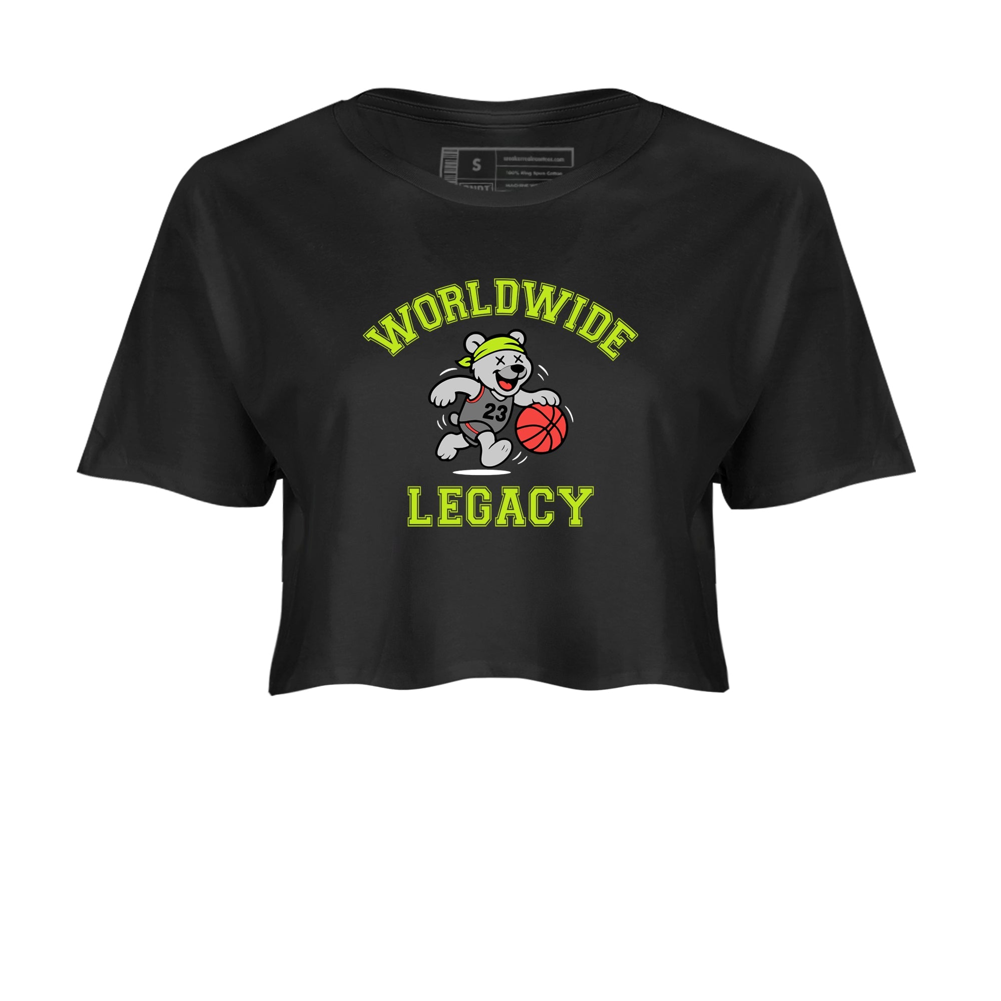 Sneaker Threads – Sneaker Tees To Match Air Max 90 Spruce Aura and Ghost Green – Worldwide Legacy Crop Tee Black 2. Perfect for Jordan releases 2025 colorways.