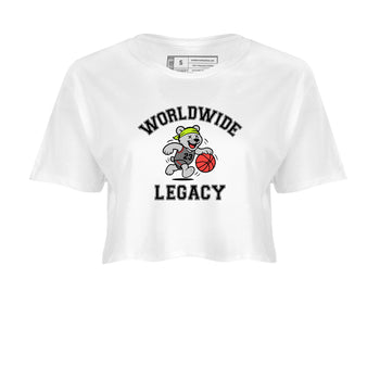Sneaker Threads – Sneaker Tees To Match Air Max 90 Spruce Aura and Ghost Green – Worldwide Legacy Crop Tee White 2. Perfect for Jordan releases 2025 colorways.