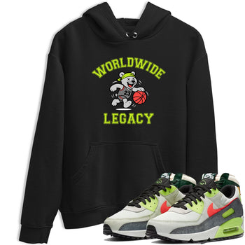 Sneaker Threads – Sneaker Tees To Match Air Max 90 Spruce Aura and Ghost Green – Worldwide Legacy Graphic Tee Black 1. Perfect for Jordan releases 2025 colorways.