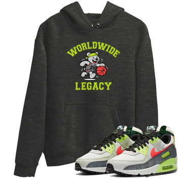 Sneaker Threads – Sneaker Tees To Match Air Max 90 Spruce Aura and Ghost Green – Worldwide Legacy Graphic Tee Charcoal Heather 1. Perfect for Jordan releases 2025 colorways.