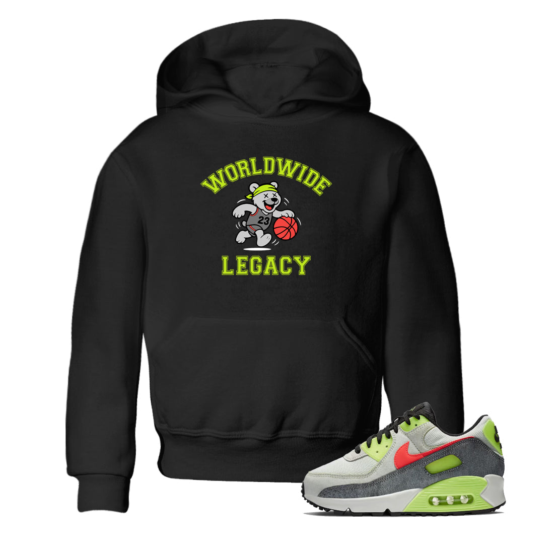 Sneaker Threads – Sneaker Tees To Match Air Max 90 Spruce Aura and Ghost Green – Worldwide Legacy Youth Graphic Tee Black 1. Perfect for Jordan releases 2025 colorways.