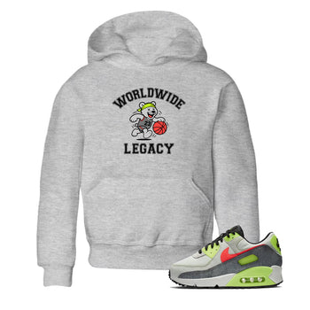 Sneaker Threads – Sneaker Tees To Match Air Max 90 Spruce Aura and Ghost Green – Worldwide Legacy Youth Graphic Tee Heather Grey 1. Perfect for Jordan releases 2025 colorways.