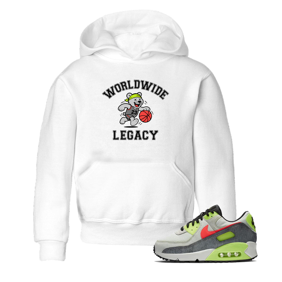 Sneaker Threads – Sneaker Tees To Match Air Max 90 Spruce Aura and Ghost Green – Worldwide Legacy Youth Graphic Tee White 1. Perfect for Jordan releases 2025 colorways.