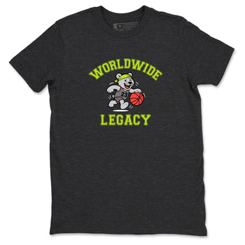 Sneaker Threads – Sneaker Tees To Match Air Max 90 Spruce Aura and Ghost Green – Worldwide Legacy Graphic Tee Charcoal Heather 2. Perfect for Jordan releases 2025 colorways.
