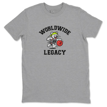 Sneaker Threads – Sneaker Tees To Match Air Max 90 Spruce Aura and Ghost Green – Worldwide Legacy Graphic Tee Heather Grey 2. Perfect for Jordan releases 2025 colorways.