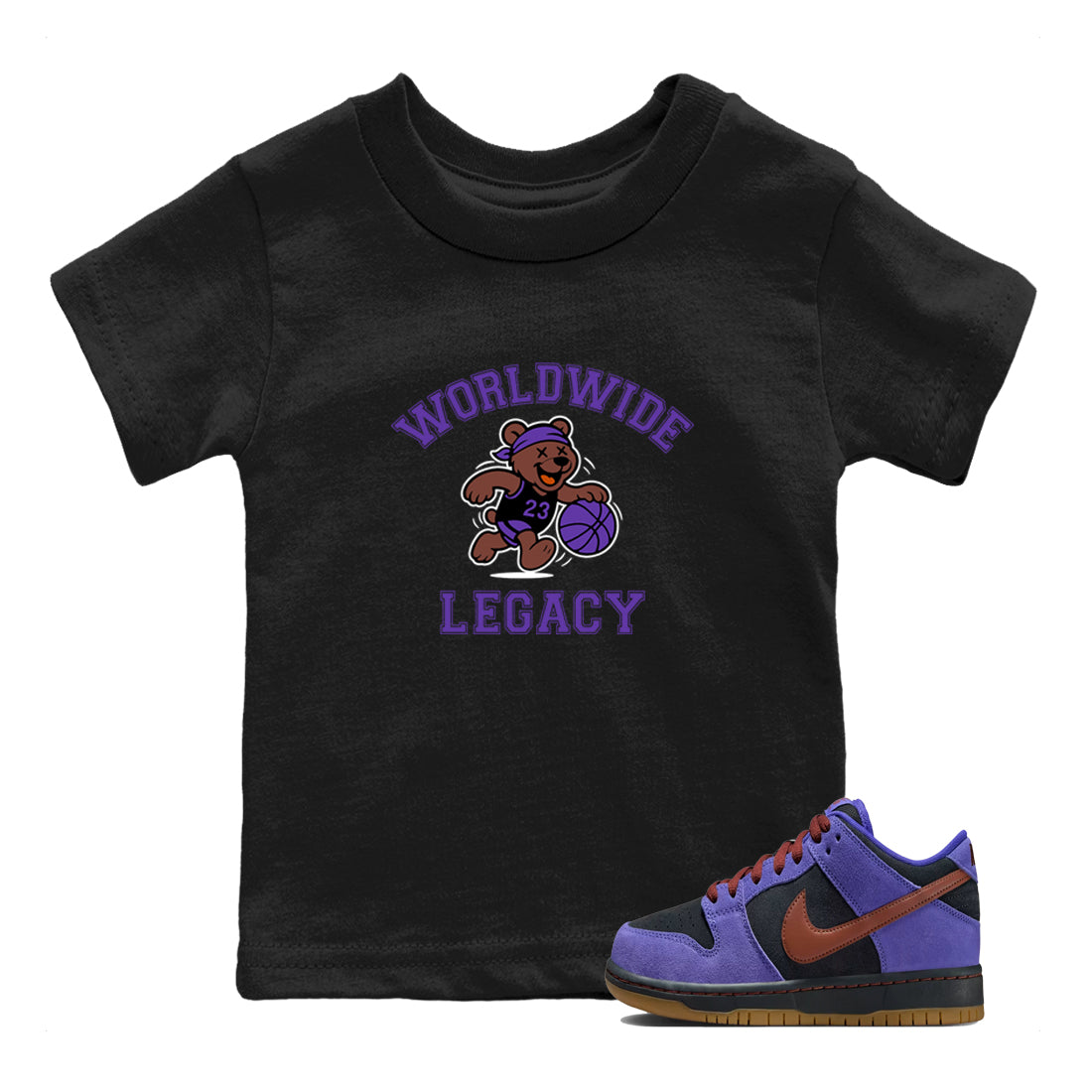 Sneaker Threads – Sneaker Tees To Match Dunk Low Persian Violet – Worldwide Legacy Youth Graphic Tee Black 1. Perfect for Jordan releases 2025 colorways.