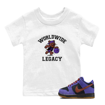Sneaker Threads – Sneaker Tees To Match Dunk Low Persian Violet – Worldwide Legacy Youth Graphic Tee White 1. Perfect for Jordan releases 2025 colorways.