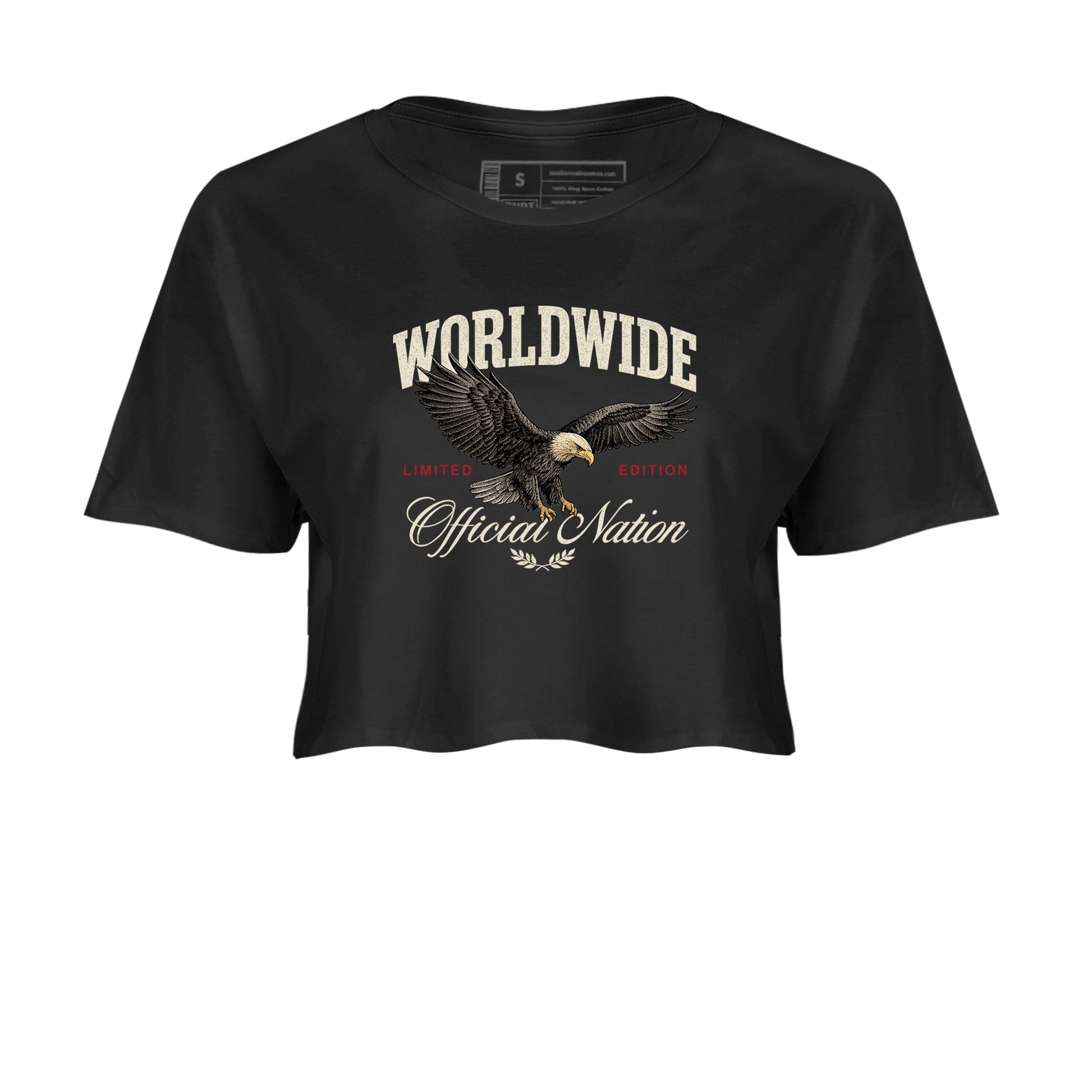Sneaker Threads – Sneaker Tees To Match Air Foamposite One Pearl – Worldwide Official Nation Crop Tee Black 2. Perfect for Jordan releases 2025 colorways.