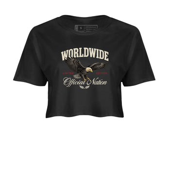 Sneaker Threads – Sneaker Tees To Match Air Foamposite One Pearl – Worldwide Official Nation Crop Tee Black 2. Perfect for Jordan releases 2025 colorways.