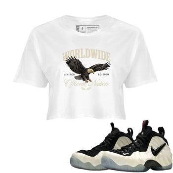Sneaker Threads – Sneaker Tees To Match Air Foamposite One Pearl – Worldwide Official Nation Crop Tee White 1. Perfect for Jordan releases 2025 colorways.
