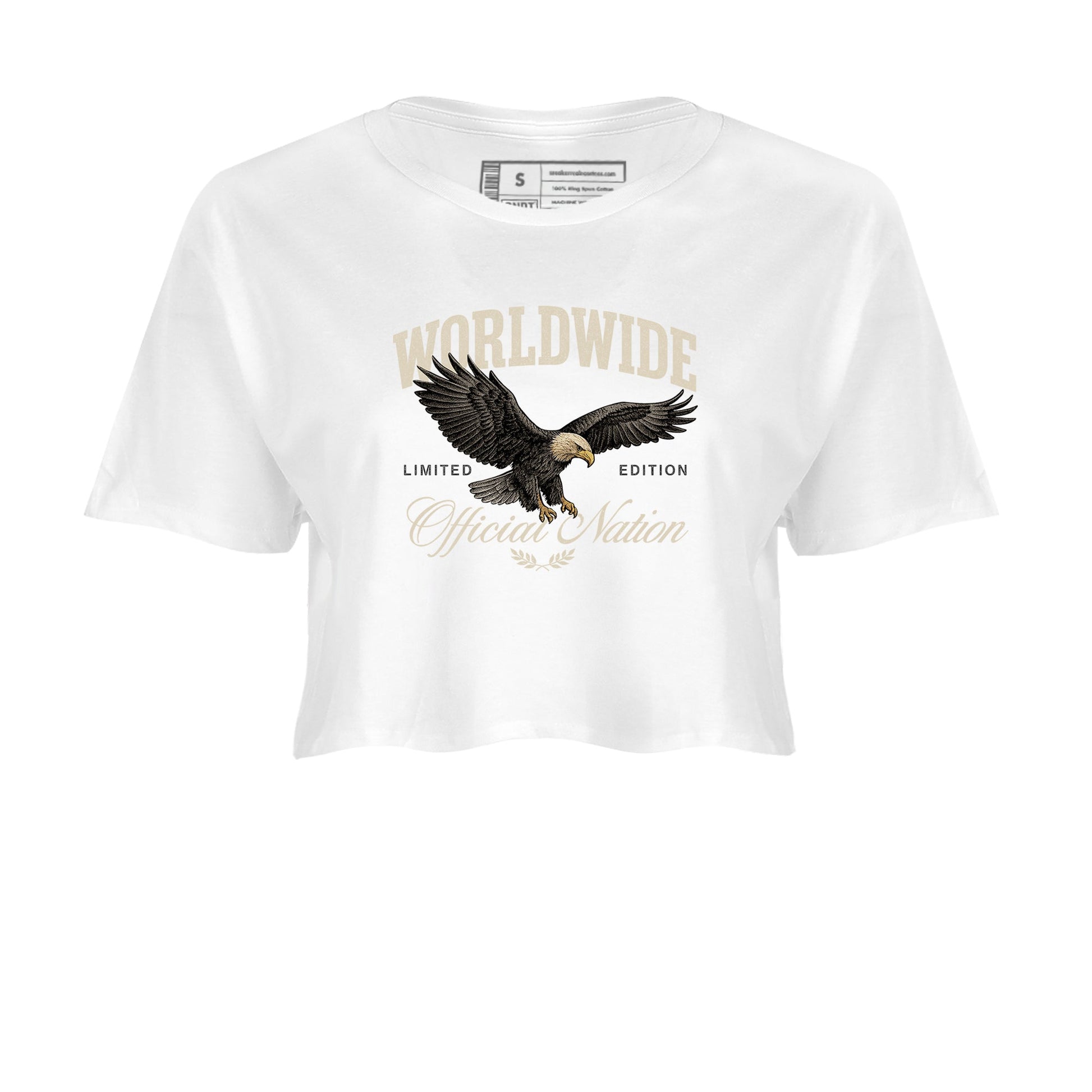 Sneaker Threads – Sneaker Tees To Match Air Foamposite One Pearl – Worldwide Official Nation Crop Tee White 2. Perfect for Jordan releases 2025 colorways.