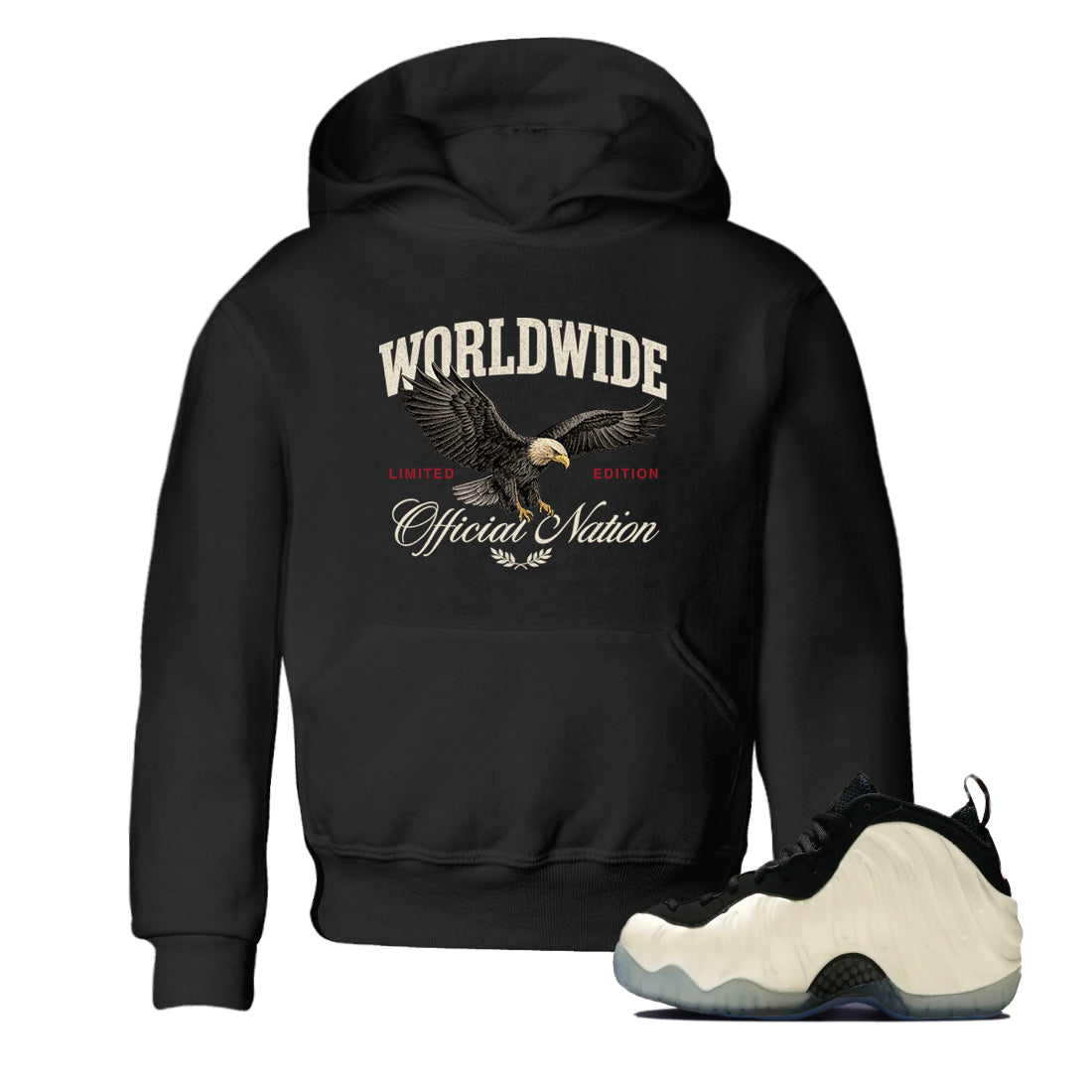 Sneaker Threads – Sneaker Tees To Match Air Foamposite One Pearl – Worldwide Official Nation Youth Graphic Tee Black 1. Perfect for Jordan releases 2025 colorways.