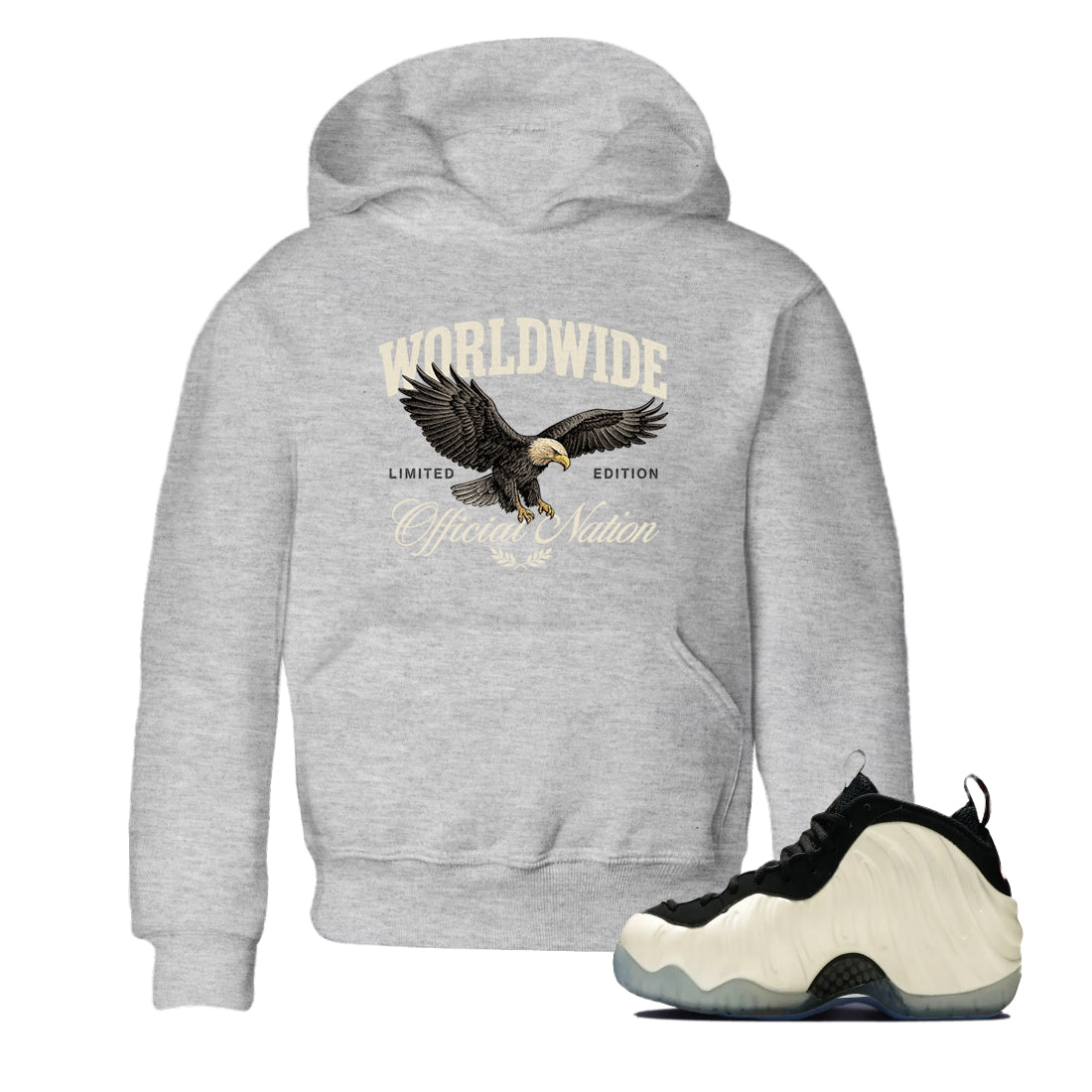 Sneaker Threads – Sneaker Tees To Match Air Foamposite One Pearl – Worldwide Official Nation Youth Graphic Tee Heather Grey 1. Perfect for Jordan releases 2025 colorways.